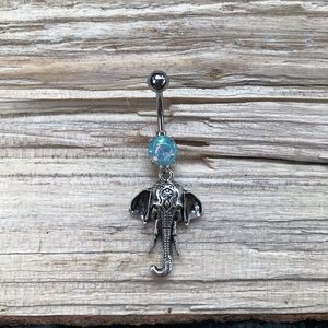 Blue Opal Elephant Belly Button Ring‎